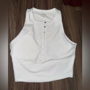 YPB White Ribbed Henley Crop Tank Top